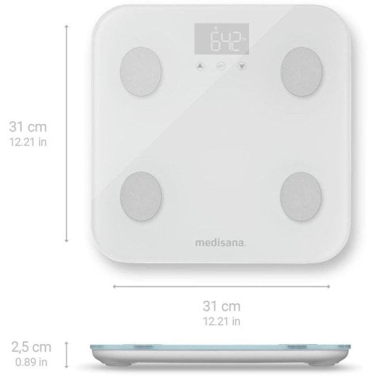 Balança Bioimpedância Medisana BS 600 Connect Até 180 kg 8 Utilizadores WiFi Bluetooth