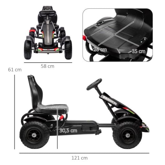 Homcom Go Kart a Pedales Para Niños De 5-12 Años Carga 50 Kg Negro