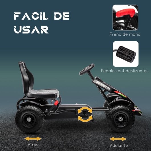 Homcom Go Kart a Pedales Para Niños De 5-12 Años Carga 50 Kg Negro