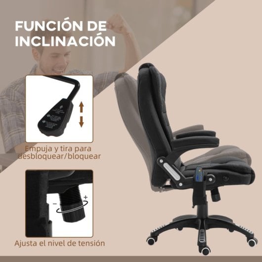 Vinsetto Silla De Masaje Reclinable Con 6 Puntos De Masaje 68x72x110-120cm Negro
