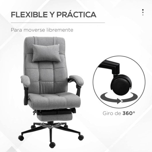 Vinsetto Silla De Oficina Reclinable Con Altura Ajustable 66x76x116-124 Cm Gris