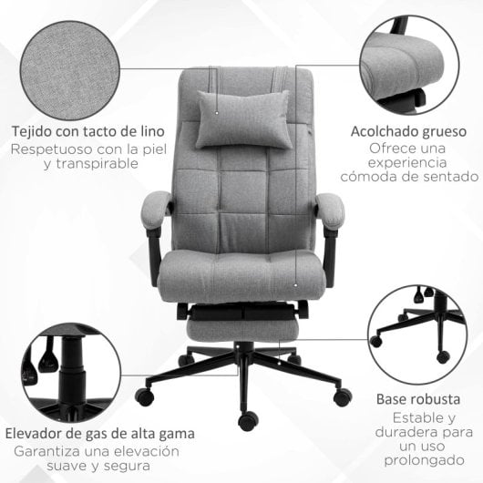 Vinsetto Silla De Oficina Reclinable Con Altura Ajustable 66x76x116-124 Cm Gris