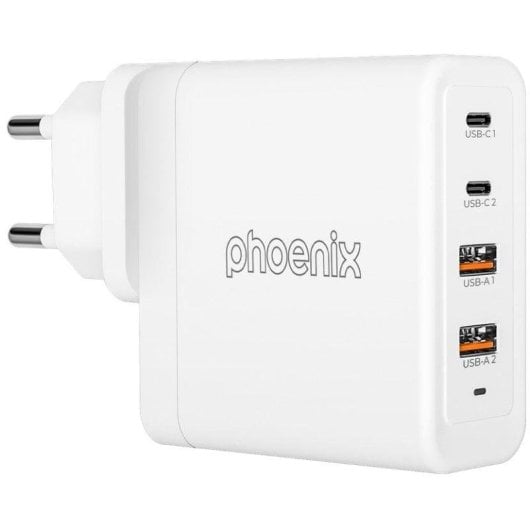 Cargador Phoenix 100GAN2UC2UA-W 100W GaN USB-C y USB-A carga rápida