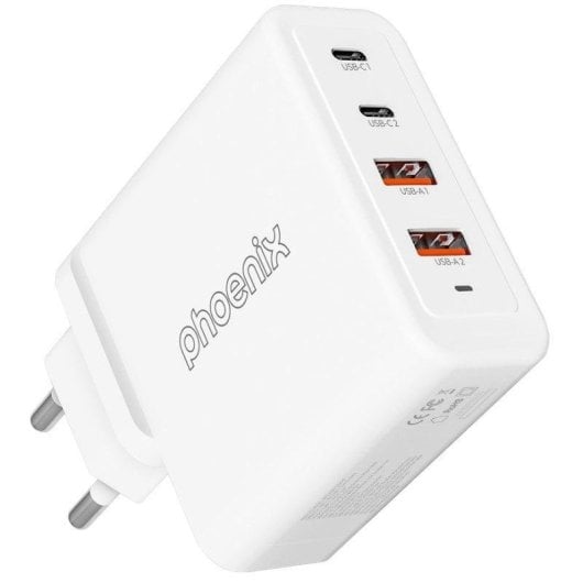 Cargador Phoenix 100GAN2UC2UA-W 100W GaN USB-C y USB-A carga rápida