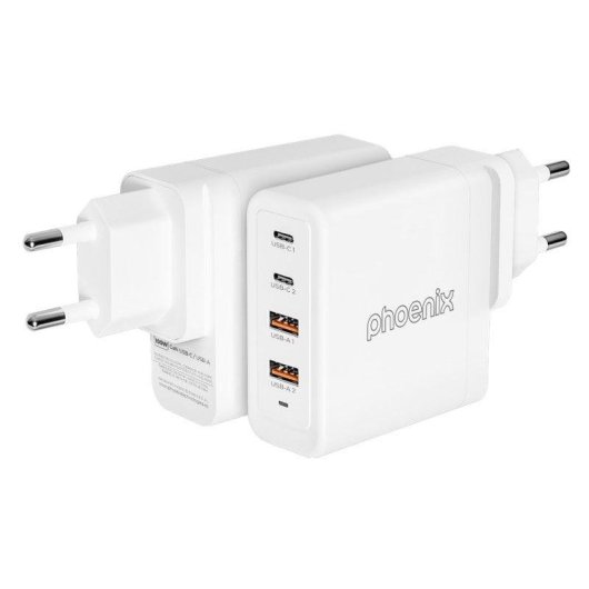 Cargador Phoenix 100GAN2UC2UA-W 100W GaN USB-C y USB-A carga rápida