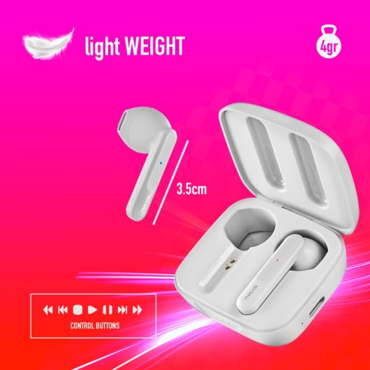 NGS Artica Move White Auriculares Inalámbricos con Estuche de Carga y Bluetooth 5.3 Blancos