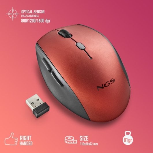 NGS BEE mouse Mano destra RF Wireless Ottico 1600 DPI Rosso