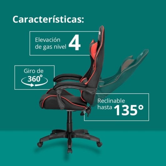 Kubo Cadeira Gaming Ergonómica com Apoio para Cabeça Vermelha/Preta