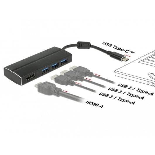 Delock 63931 Adaptador USB 3.2 Gen 1 USB Tipo-C a Concentrador 3 x USB 3.2 Gen 1 Tipo-A + 1 x HDMI