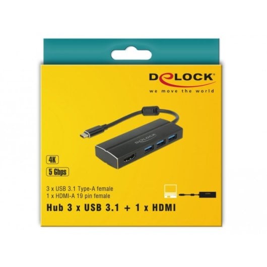 Delock 63931 Adaptador USB 3.2 Gen 1 USB Tipo-C a Concentrador 3 x USB 3.2 Gen 1 Tipo-A + 1 x HDMI