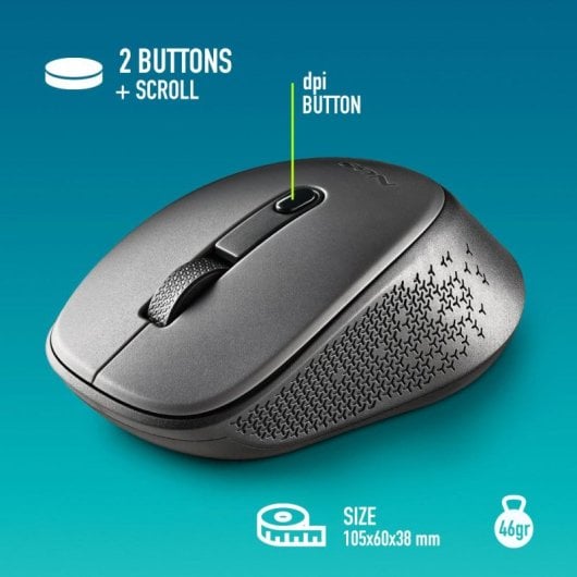 NGS Dew Gray Ratón Optico Inalámbrico 1600 DPI Gris