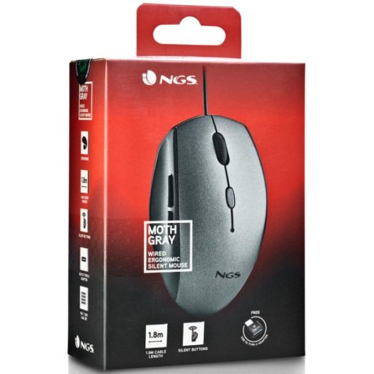 NGS Moth Gray Ratón con Adaptador USB-C 1600 DCPI Gris