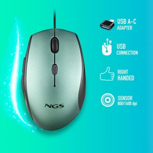 NGS Moth Ice Ratón con Adaptador USB-C 1600 DCPI Azul