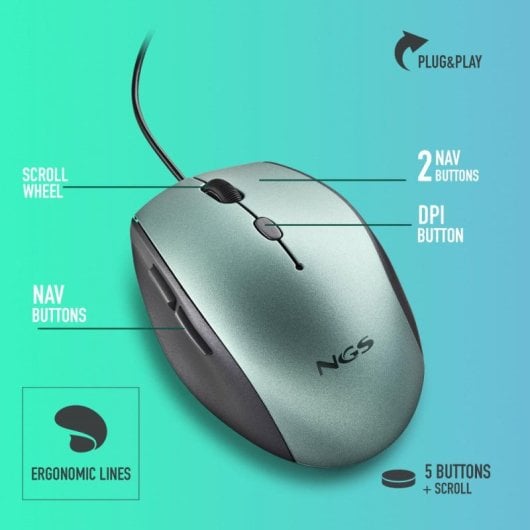NGS Moth Ice Ratón con Adaptador USB-C 1600 DCPI Azul