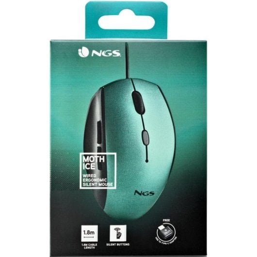 NGS Moth Ice Ratón con Adaptador USB-C 1600 DCPI Azul