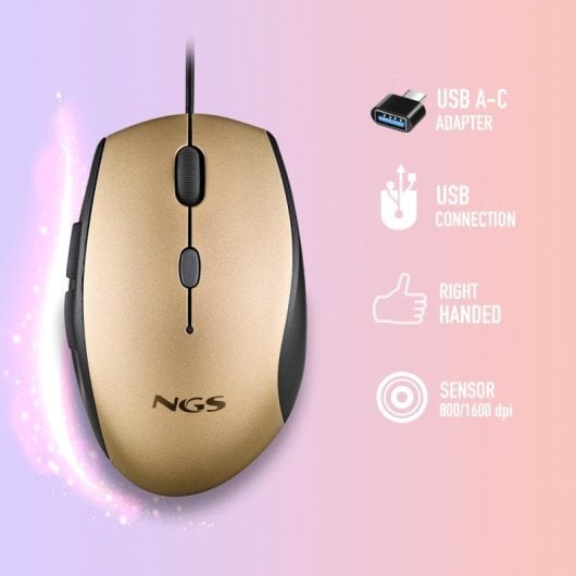NGS Gold Ice Mouse mit USB-C-Adapter 1600 DCPI Gold