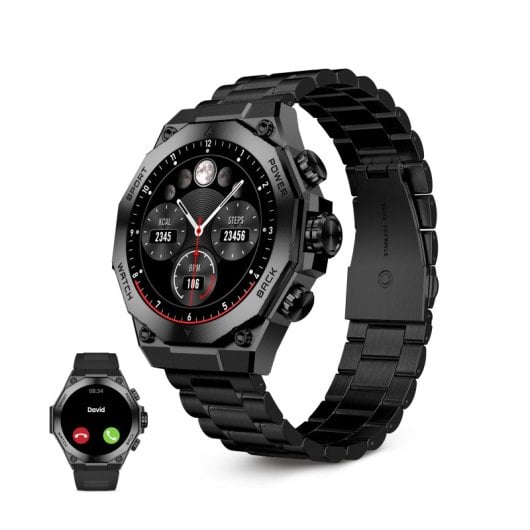 Smartwatch Ksix in titanio con Bluetooth e schermo Amoled da 1,43" con 2 cinturini neri