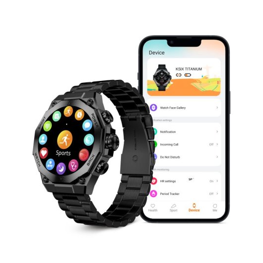 Ksix Smartwatch Titanium pant AMOLED 1,43 2 Correas Asistente Voz Negro
