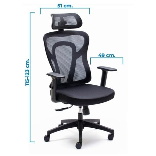 Euromof Cali Silla de Oficina Ergonómica con Cabezal de Malla Negra