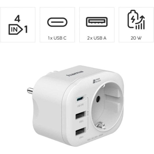Prise intelligente Hama 00223342 Ports USB-A USB-C Charge rapide Sécurité intégrée