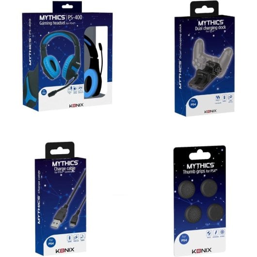 Konix Mythics Gaming-Zubehörpaket mit PS-400-Gaming-Kopfhörern für PS4, Blau