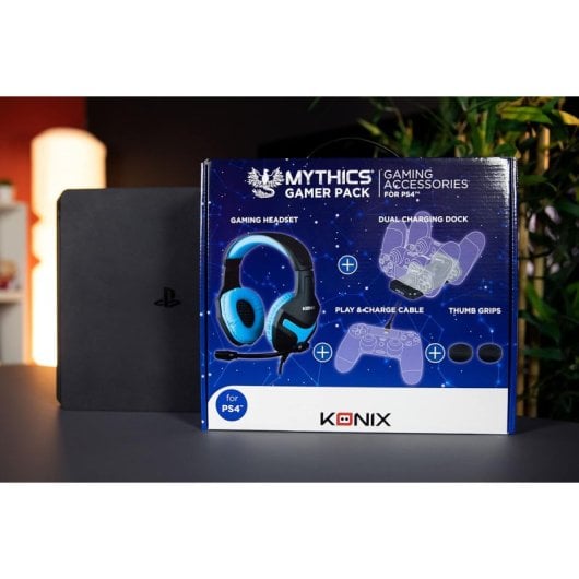 Konix Mythics Gaming-Zubehörpaket mit PS-400-Gaming-Kopfhörern für PS4, Blau