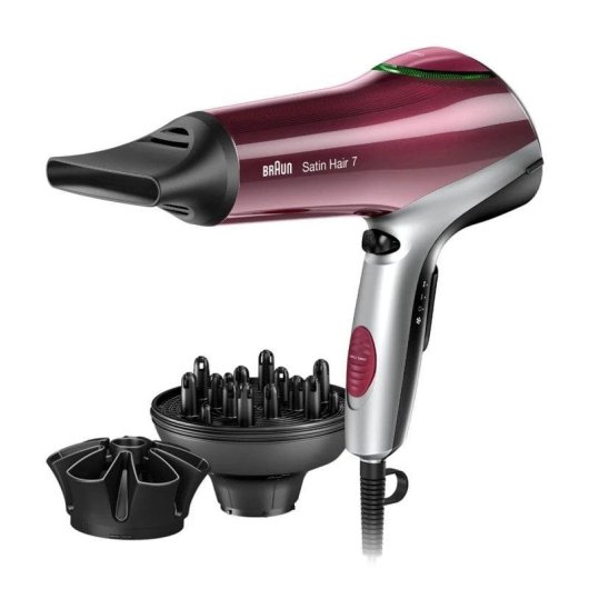 Ionen Föhn Braun Satin Hair 7 HD770E 2200W 3 Temperaturstufen 2 Geschwindigkeiten Zubehör Rot Silber