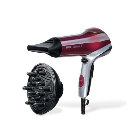 Ionen Föhn Braun Satin Hair 7 HD770E 2200W 3 Temperaturstufen 2 Geschwindigkeiten Zubehör Rot Silber