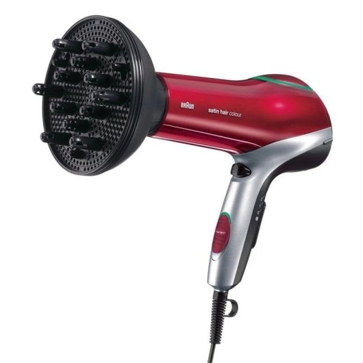 Ionen Föhn Braun Satin Hair 7 HD770E 2200W 3 Temperaturstufen 2 Geschwindigkeiten Zubehör Rot Silber