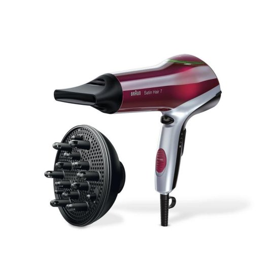 Ionen Föhn Braun Satin Hair 7 HD770E 2200W 3 Temperaturstufen 2 Geschwindigkeiten Zubehör Rot Silber
