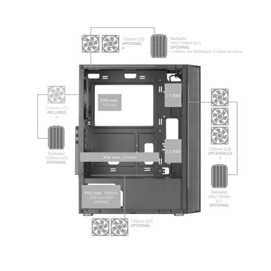 Mars Gaming MC-iPRO Caja Profesional ATX Rejilla Frontal 3D Cristal Templado Ventilador FDB Blanco