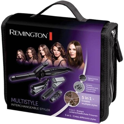 Modelador de Cabelo Remington S8670 Cerâmico e Turmalina Aquecimento Rápido Com Acessórios Preto