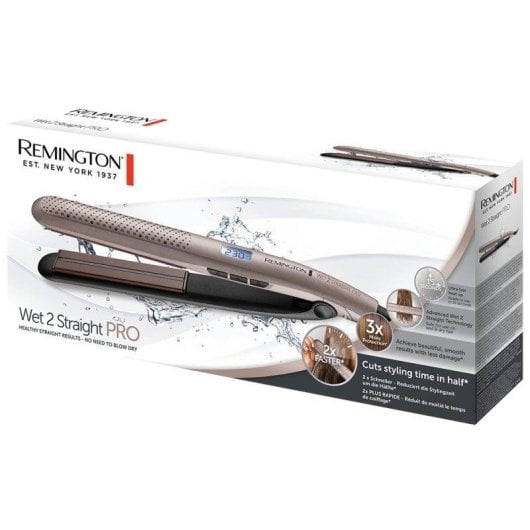 Lisseur Céramique Remington Wet2Straight Pro S7970 230ºC 10 Réglages Cheveux Secs et Mouillés Arrêt Automatique Écran Rose Gold
