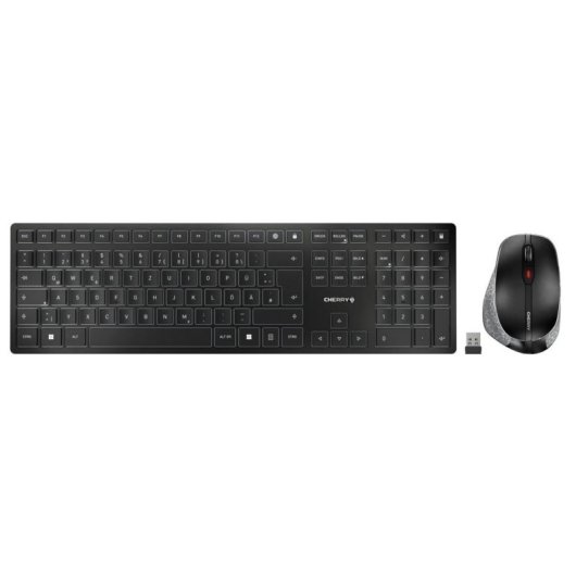 CHERRY DW 9500 SLIM Tastatur Maus enthalten Universal RF Wireless + Bluetooth QWERTZ Deutsch Schwarz, Grau