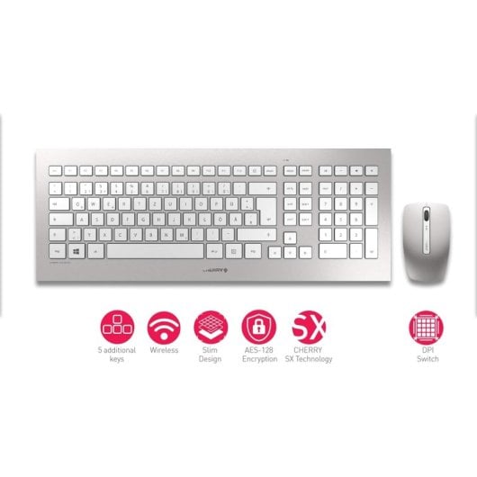 Tastiera CHERRY DW 8000 Mouse incluso RF wireless QWERTZ Argento tedesco, Bianco