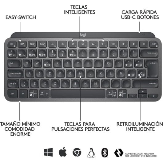Logitech MX Keys Mini Teclado Sem Fios Bluetooth Retroiluminado Grafite Layout Italiano