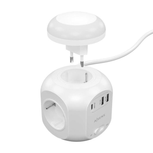 Aisens Regleta Multifunción con 4 Tomas + Qc3.0 con Luz Nocturna 1.8m Blanco