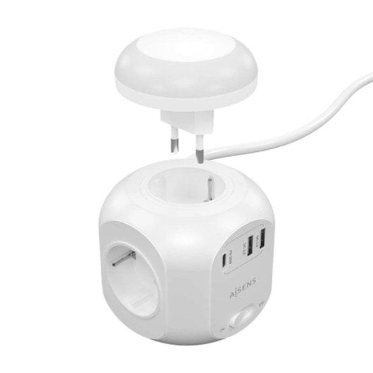 Multiprise Aisens ASPS-2A1CLPQ02-W 4 Prises Interrupteur USB-A USB-C Protection Lumière Nocturne