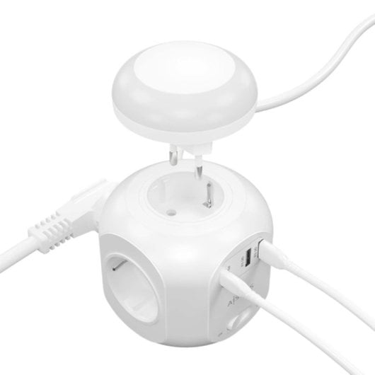 Aisens Regleta Multifunción con 4 Tomas + Qc3.0 con Luz Nocturna 1.8m Blanco