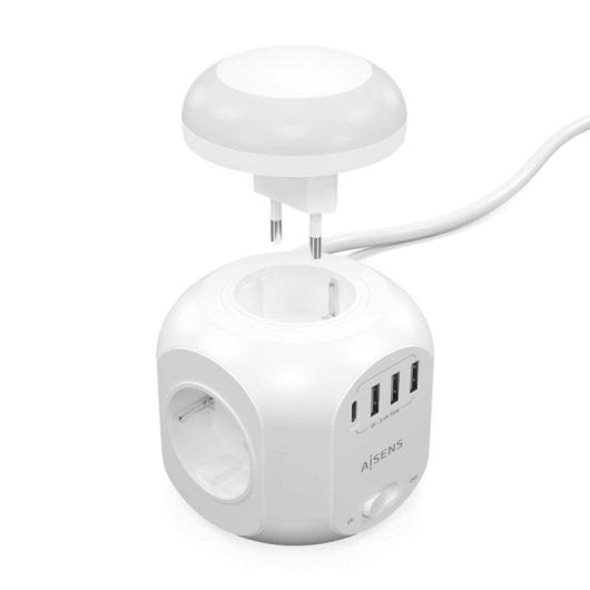 Steckdosenleiste Aisens ASPS-3A1CL01-W 4 Steckplätze Schalter 3 USB-A 1 USB-C Nachtlicht Schutz