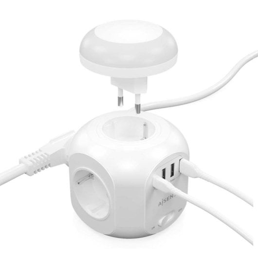 Steckdosenleiste Aisens ASPS-3A1CL01-W 4 Steckplätze Schalter 3 USB-A 1 USB-C Nachtlicht Schutz