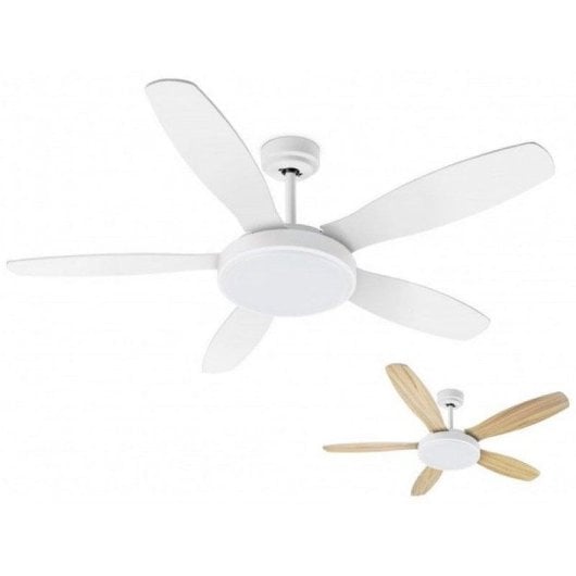 Ventilador de Teto Noaton Maia 5 Pás Reversíveis Luz LED Branco/Ácer 132cm