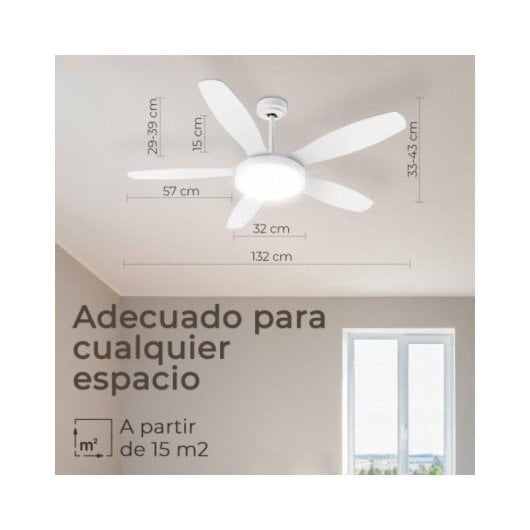 Ventilador de Teto Noaton Maia 5 Pás Reversíveis Luz LED Branco/Ácer 132cm