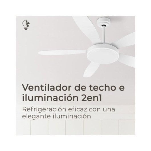 Ventilador de Teto Noaton Maia 5 Pás Reversíveis Luz LED Branco/Ácer 132cm