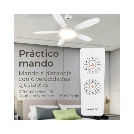 Ventilador de Teto Noaton Maia 5 Pás Reversíveis Luz LED Branco/Ácer 132cm
