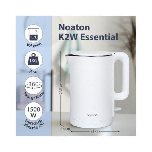 Wasserkocher Noaton K2w Essential 1,7L 1500W Doppelwand Teesieb Automatik