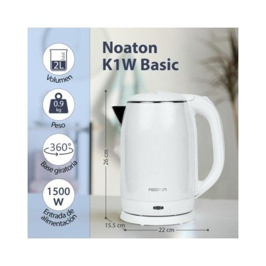 Wasserkocher Noaton K1w Basic 2L 1500W Edelstahl-Teesieb Schutzfunktion