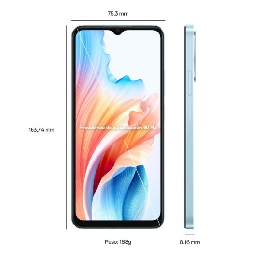 OPPO A18 4G Smartphone, AI Doppia fotocamera 8+2MP, Selfie 5MP, Display 6.56” 90HZ LCD HD+, 5000mAh, RAM 4 (Esp 1GB/2GB/4GB)+ROM 128GB (esp1TB), IP54, [Versione Italia],Glowing Blue