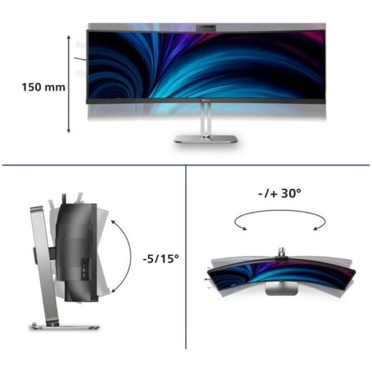 Monitor Philips 49B2U5900CH 48.8" Dual QHD 75Hz VA Curved HDR400 USB-C Webcam Hoogte verstelbaar