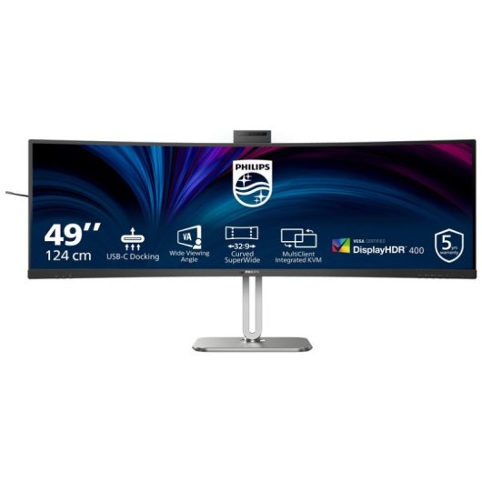 Monitor Philips 49B2U5900CH 48.8" Dual QHD 75Hz VA Curved HDR400 USB-C Webcam Hoogte verstelbaar